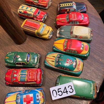 Antique Tin Toy Cars -  Coke G-Men Police Fire GE RCA +++ Lot 543