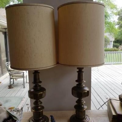 Lot of 2 Vintage Ethan Allen Brass Lamps with shades