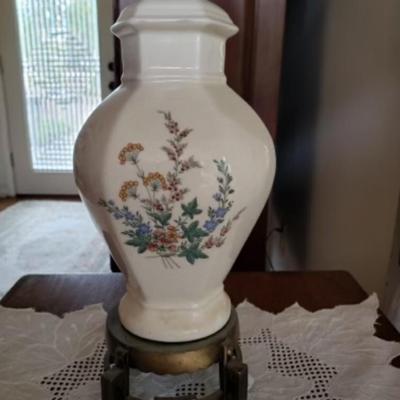 Floral Ginger Jar style lamp with metal base & paper shade