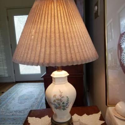 Floral Ginger Jar style lamp with metal base & paper shade