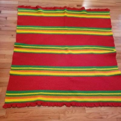 Hand Crochet brightly colored striped afghan