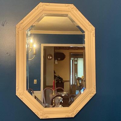 003 Large White Painted Beveled Mirror