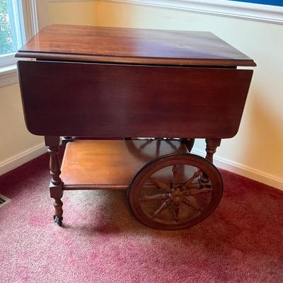 004 Vintage Cherry Finish Athens Furniture Tea Cart with Sliding Tray