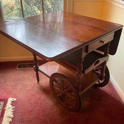 004 Vintage Cherry Finish Athens Furniture Tea Cart with Sliding Tray