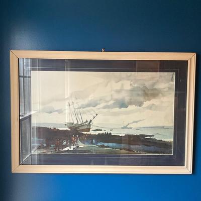 005 Framed Print of Schooner Aground by Andrew Wyeth