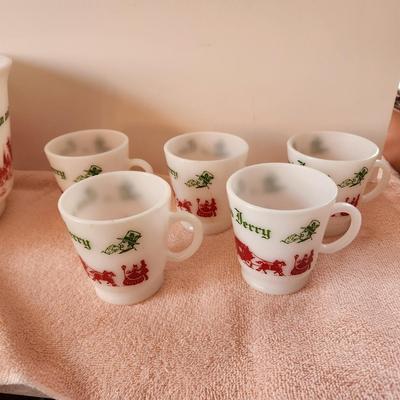 Tom and Jerry Red Carriage Bowl & 5 Cups Mugs Barware Punch Eggnog set