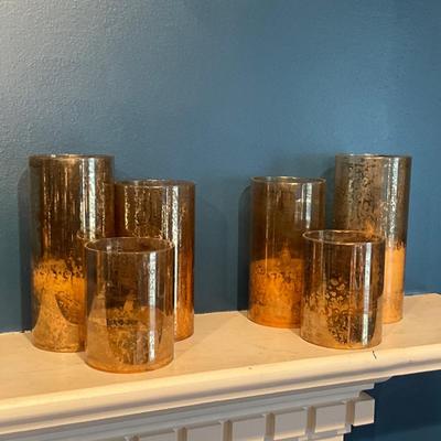010 Two Sets of Three Gold Finish Battery Operated Candles