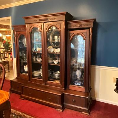 011 Antique Victorian 4 Section Glass Cabinet