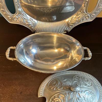 021 Lenox Butlers Pantry Pewter Tureen and Double Handled Tray