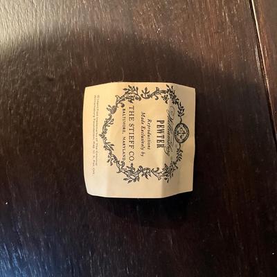 029 Stieff "The Smithsonian Series" & Williamsburgs Pewter Mugs and Bowl