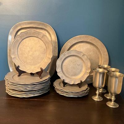 030 Vintage Pewter  Queen Anne Style Dinner Set