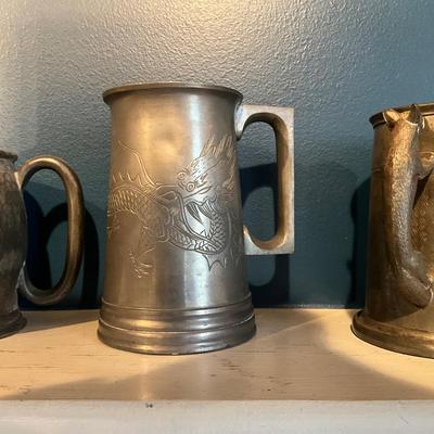 031 Lot of Four Vintage Pewter Mugs / Tankards