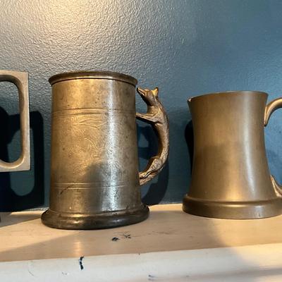 031 Lot of Four Vintage Pewter Mugs / Tankards