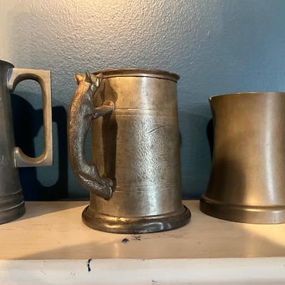 031 Lot of Four Vintage Pewter Mugs / Tankards