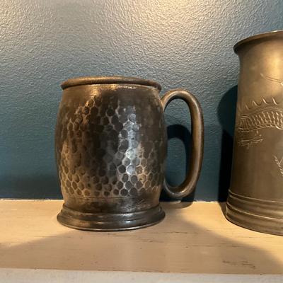 031 Lot of Four Vintage Pewter Mugs / Tankards