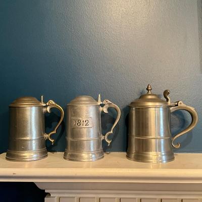 032 Lot of Pewter Tankards with MD. Treaty Paris Plate