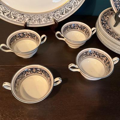 037 Set of Wedgwood Florentine Dark Blue and Black Bone China