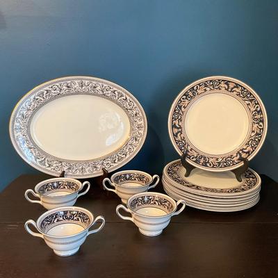 037 Set of Wedgwood Florentine Dark Blue and Black Bone China