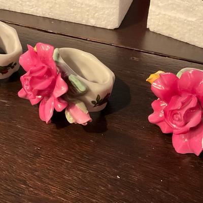 042 Three Sets of Royal Albert Country Roses Porcelain Napkin Rings