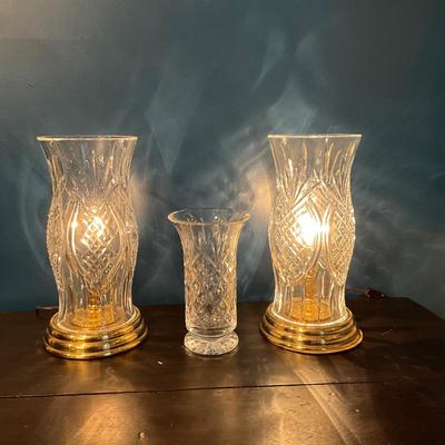 047 Pair of Noritake Hampton Hall Crystal Hurricane Lamps