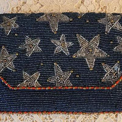 Lot 14: Vintage Red, White & Blue Beaded Clutch Purse