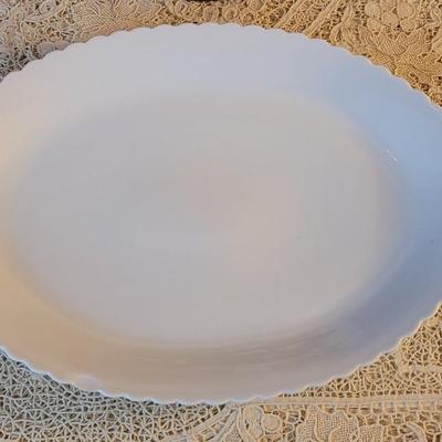 Lot 18: Scalloped Edge Platter and Scalloped Edge Milk Glass Candy Dish