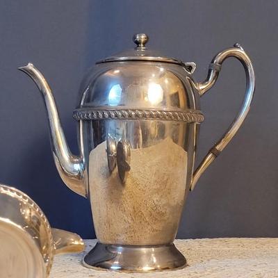 Lot 40: Vintage Academy Silver on Copper Teapot with Sugar & Creamer
