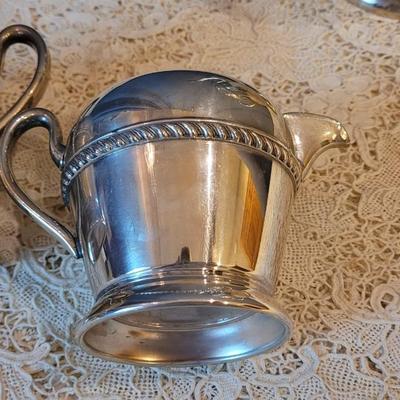 Lot 40: Vintage Academy Silver on Copper Teapot with Sugar & Creamer