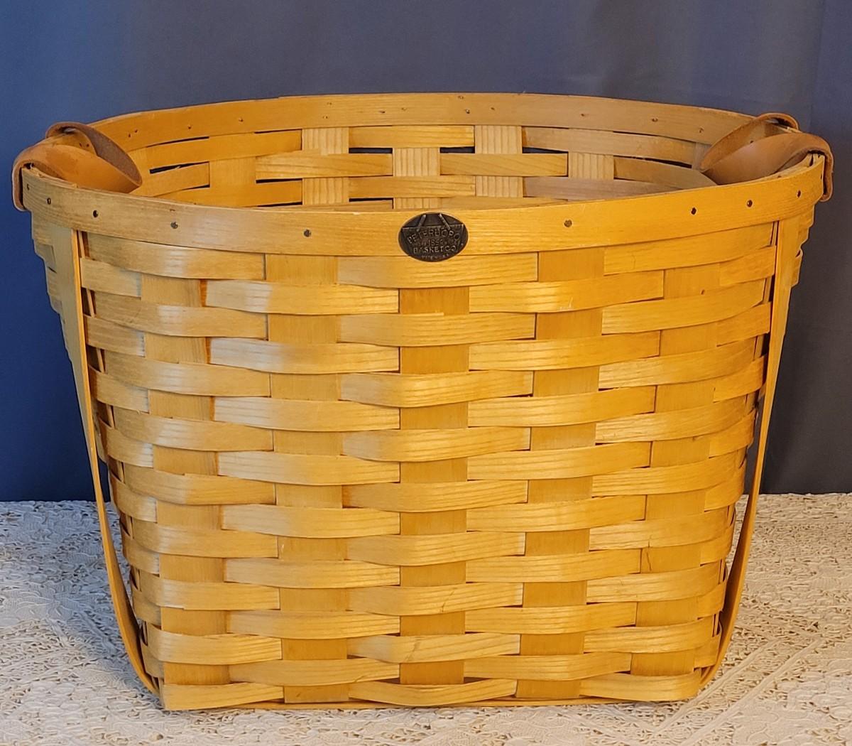 Lot 62 Extra Large Peterboro Basket Co. with Leather Handles
