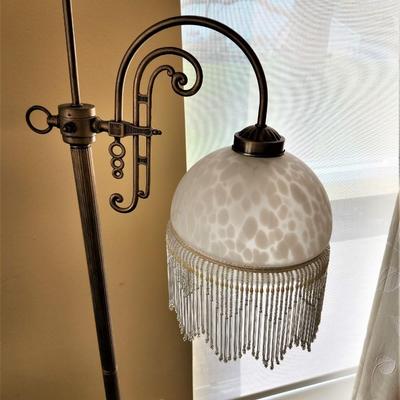Lot #19  Brass Floor Lamp with Beaded Shade