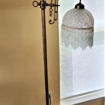 Lot #19  Brass Floor Lamp with Beaded Shade