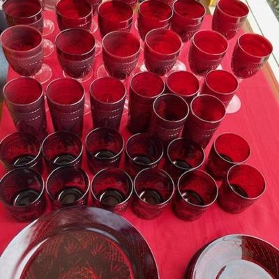 Cranberry Glass Lot Of 87 Pieces