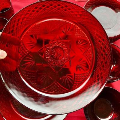 Cranberry Glass Lot Of 87 Pieces