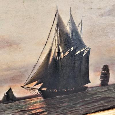Lot #29  Oil on Canvas - Sailing Ships - probably late 19th Century