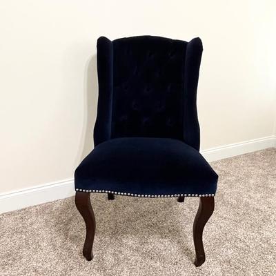 Pair (2) Velvet Blue Tufted Accent Chairs ~ Excellent