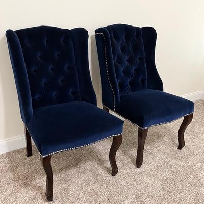 Pair (2) Velvet Blue Tufted Accent Chairs ~ Excellent