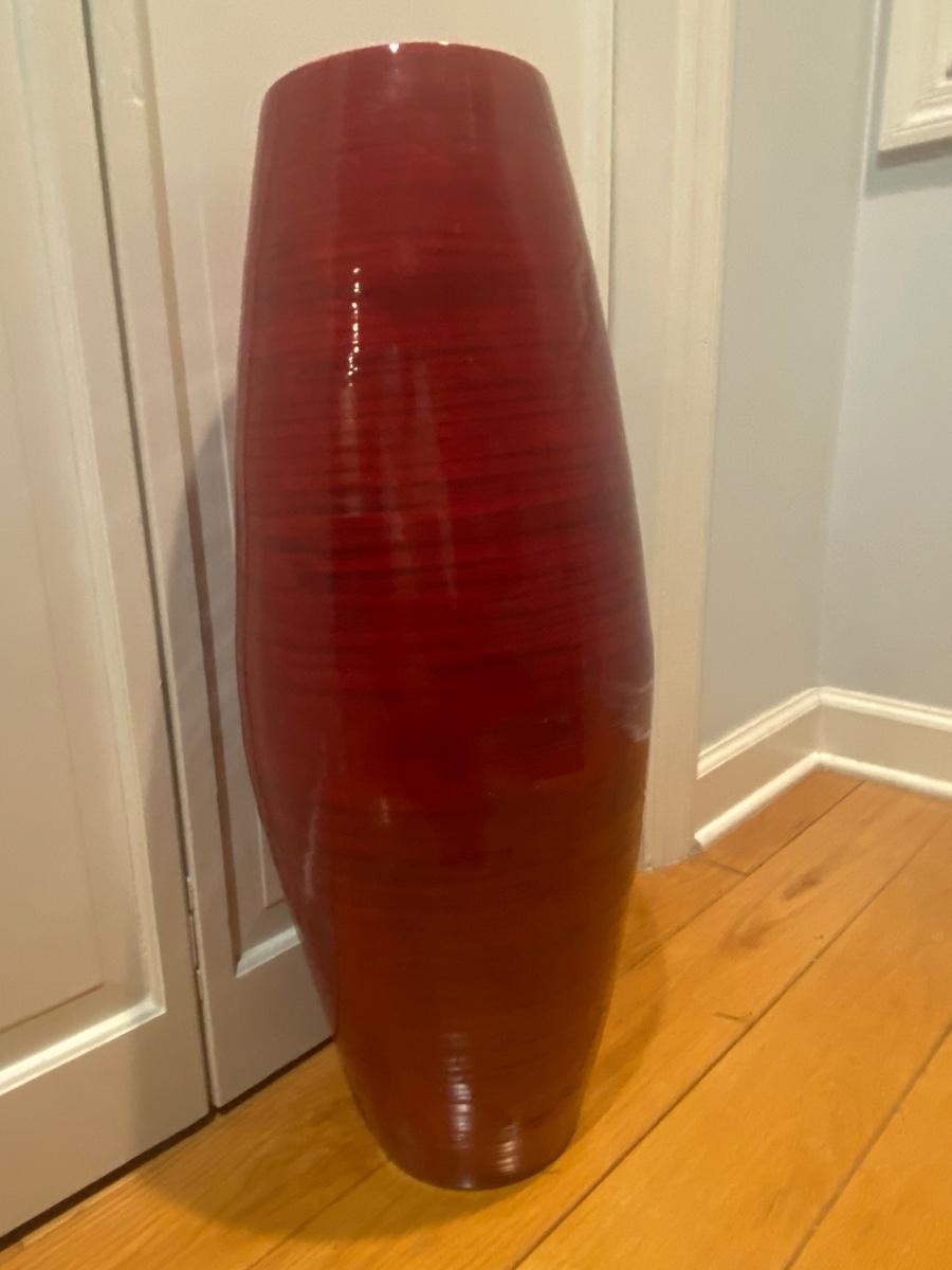 Red Kalb Wooden floor Vase lightweight 24"H 11"W to 6"W