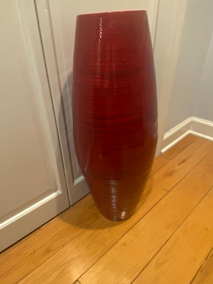 Red Kalb Wooden floor Vase lightweight 24"H 11"W to 6"W