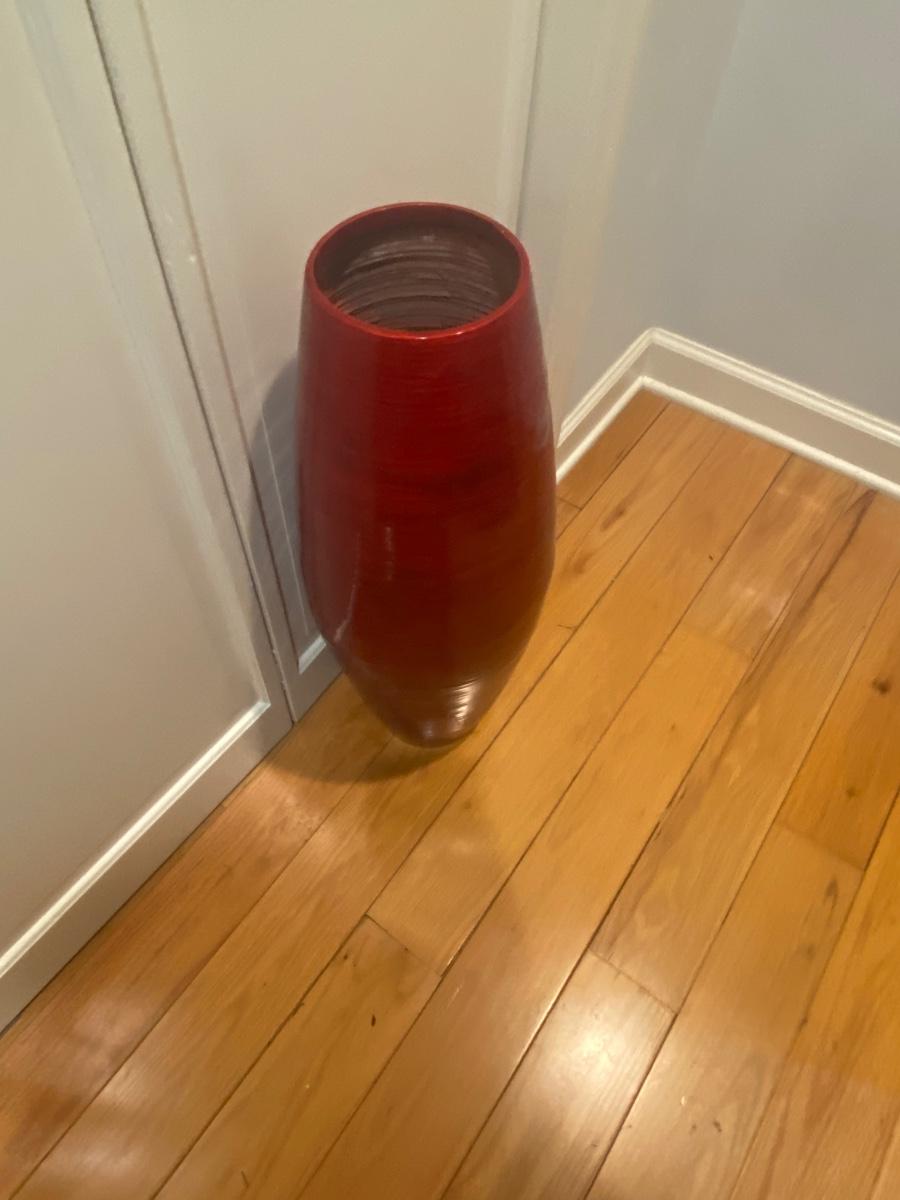 Red Kalb Wooden floor Vase lightweight 24"H 11"W to 6"W