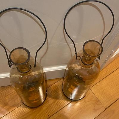 Amber Glass Lanterns with metal handles 13