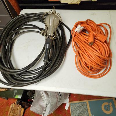 Vintage Industrial Hanging Cage Light & Long Extension Orange cord  lot 575