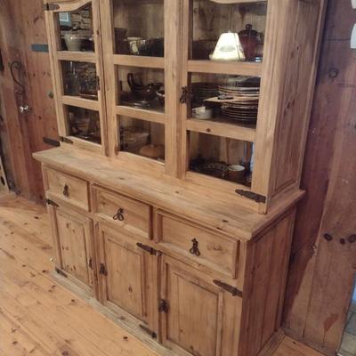 Custom Solid Natural Wood Two Piece Display Hutch (No Contents)