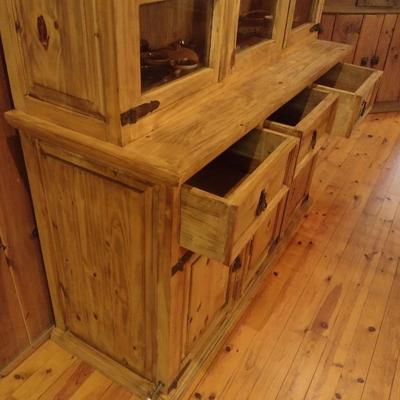 Custom Solid Natural Wood Two Piece Display Hutch (No Contents)