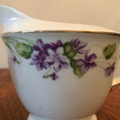 Noritake China â€œNancy violets patternâ€ sugar bowl and creamer