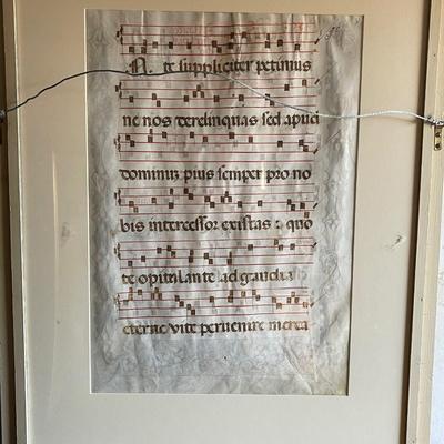 Large Framed 17th Century Antiphonal music sheet / Gregorian Chant