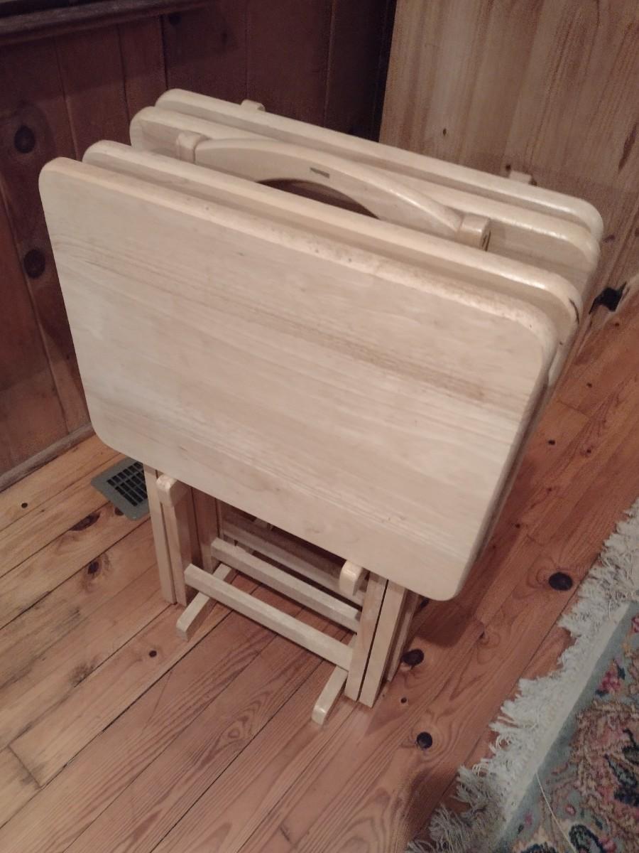 Set of Solid Wood TV Trays with Stand