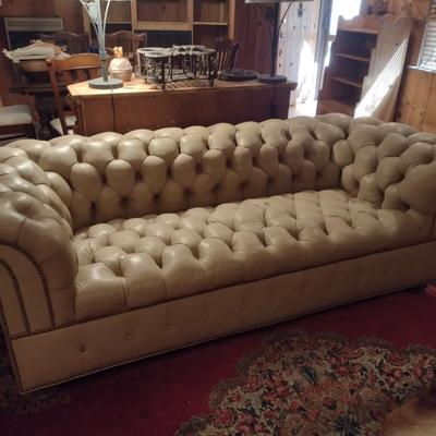 Vintage Button Tufted Leather Couch