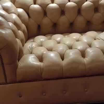 Vintage Button Tufted Leather Couch