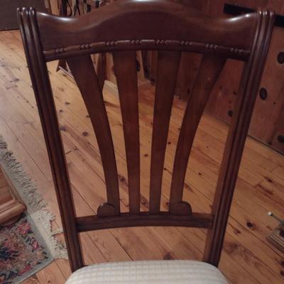 Set of Six Wood Framed Dining Chairs with Upholstered Seats