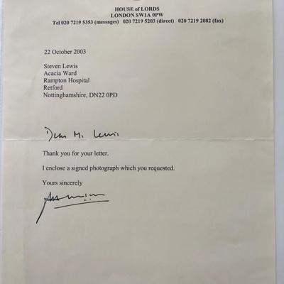 House of Lords Baron Dholakia Signed Letter